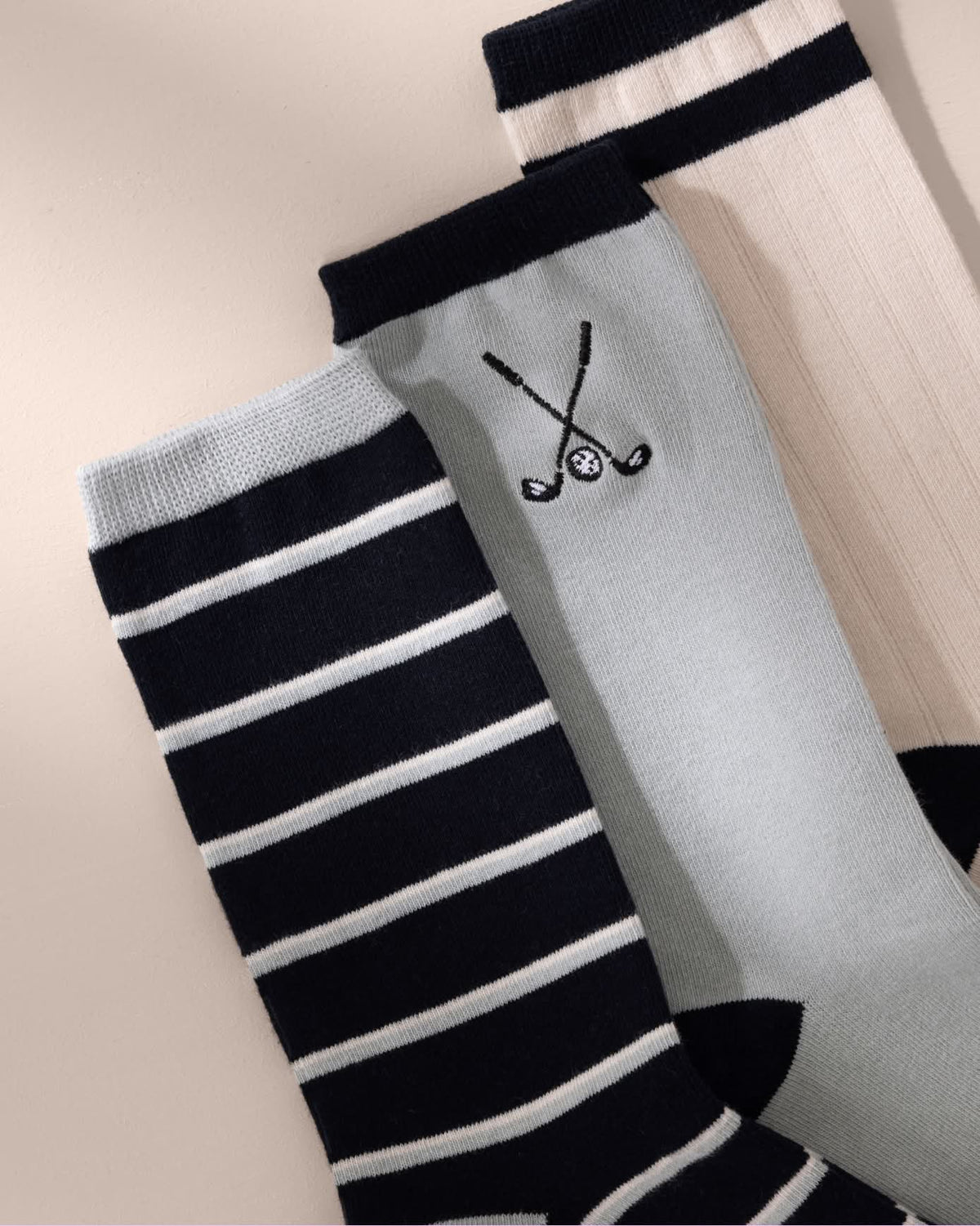 Mens Organic Cotton Embroidered Golf Stripe Socks 3 Pack