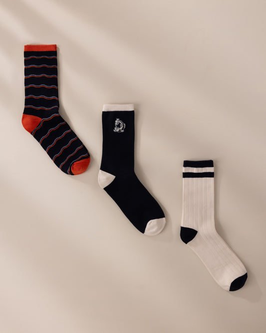 Mens Organic Cotton Embroidered Kiss My Bass Print Socks 3 Pack