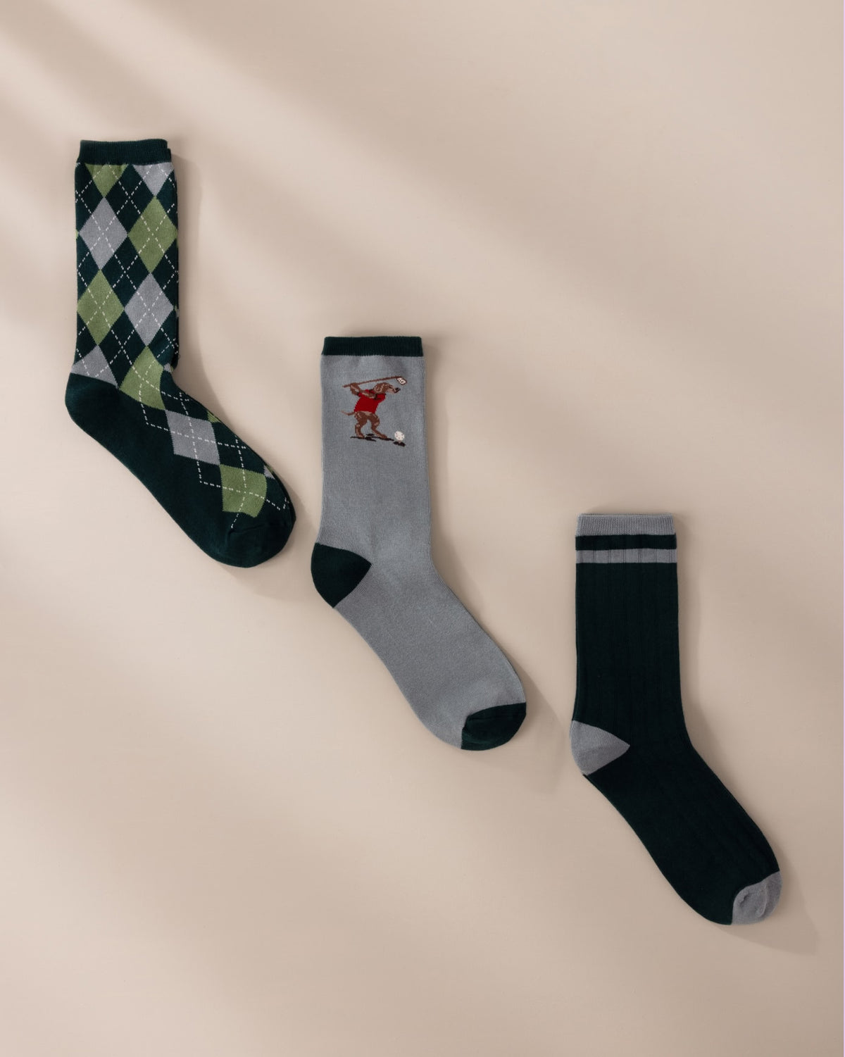 Mens Organic Cotton Embroidered Argyle Golf Dogs Socks 3 Pack