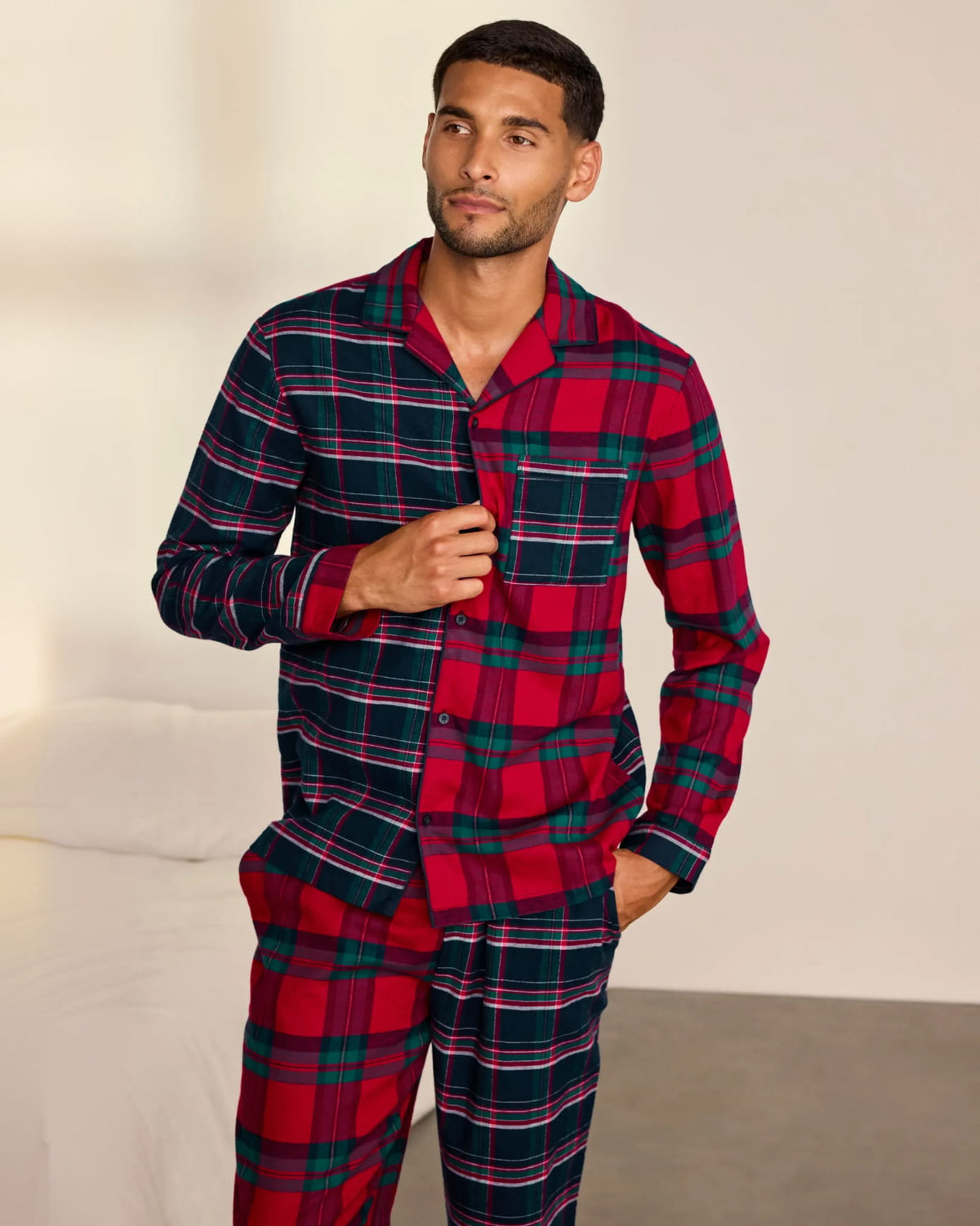 Organic Cotton Contrast Tartan Long Pyjama Set