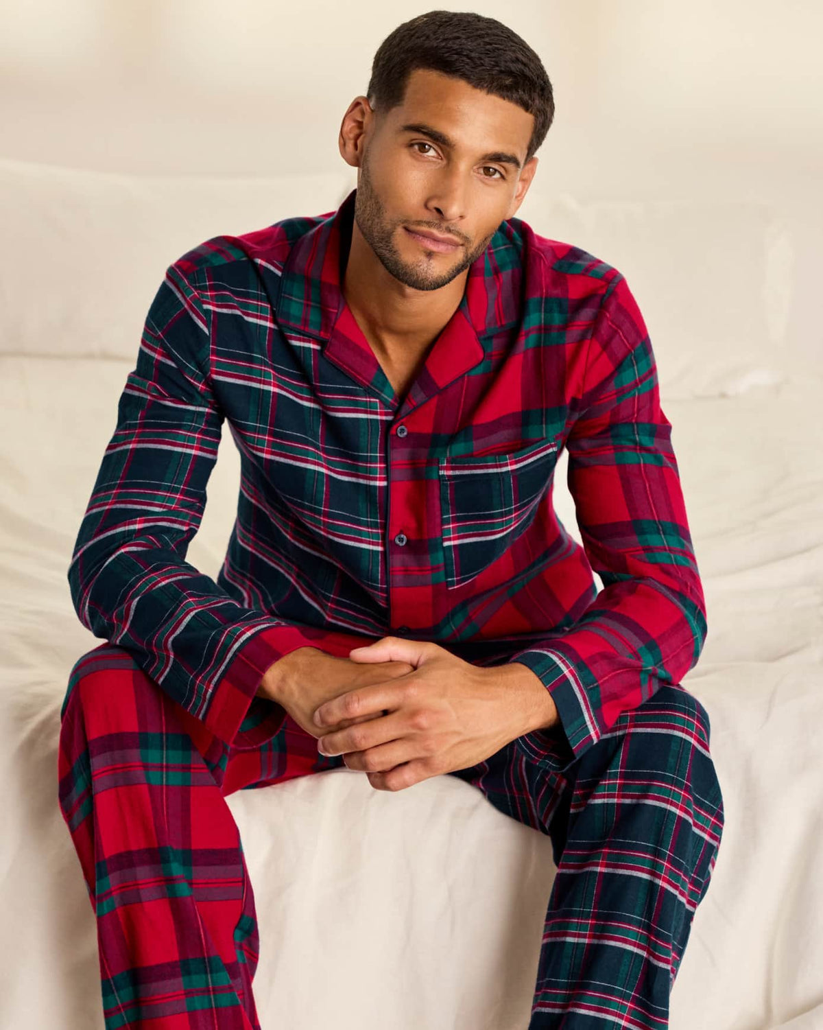 Organic Cotton Contrast Tartan Long Pyjama Set