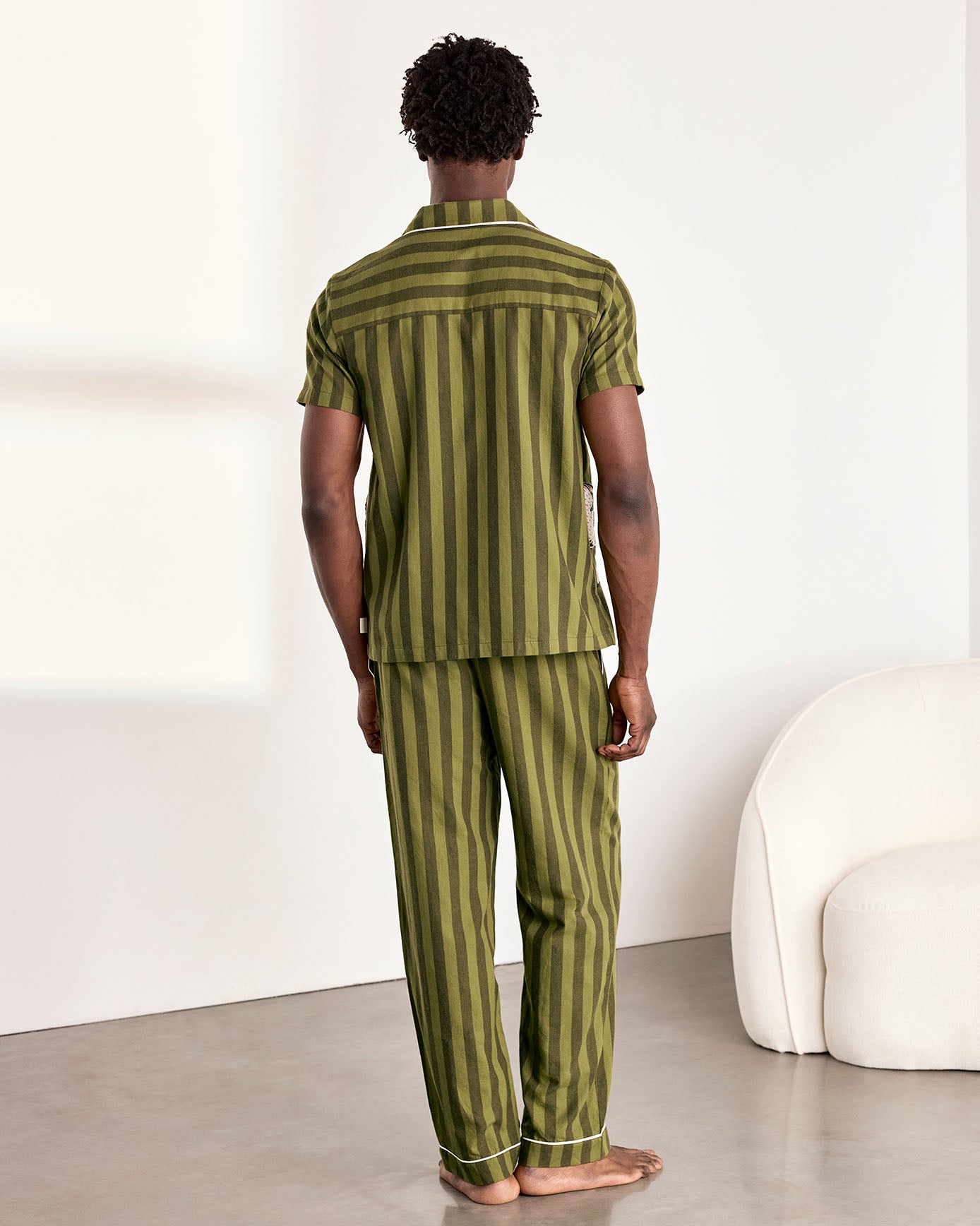 Organic Cotton Embroidered Bison Stripe Long Pyjama Set