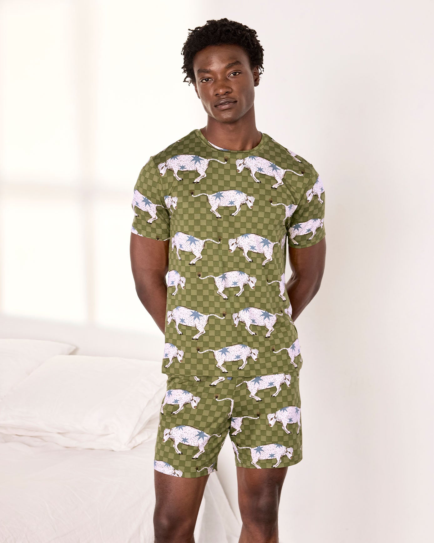 Checkerboard Bison Print Short Pyjama Set