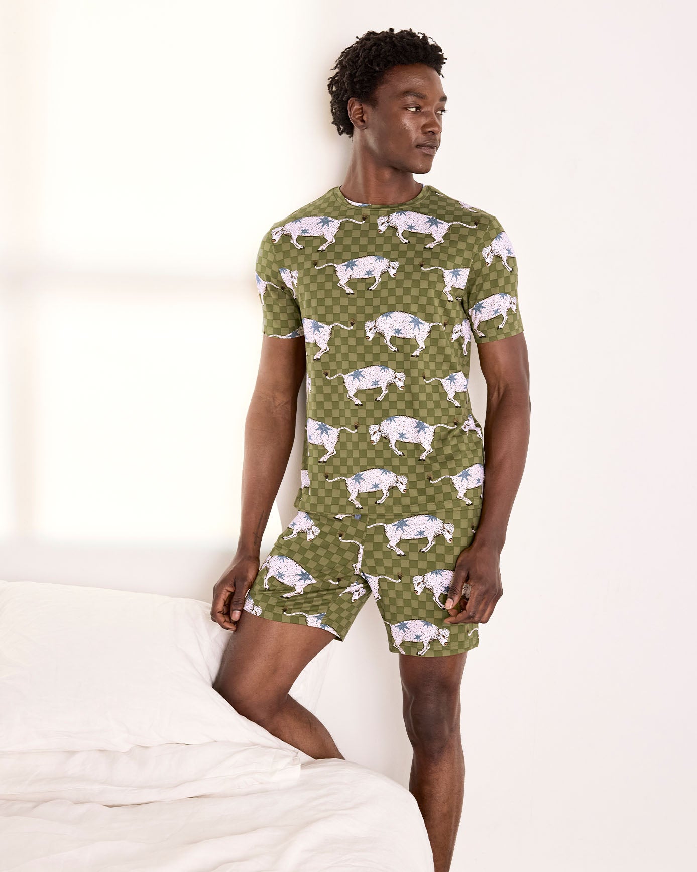 Checkerboard Bison Print Short Pyjama Set