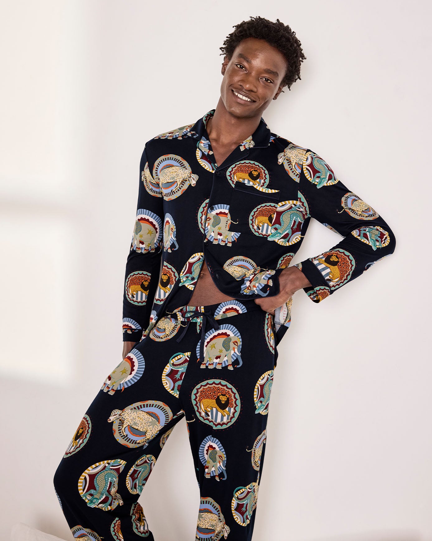 Safari Animal Plate Print Long Pyjama Set