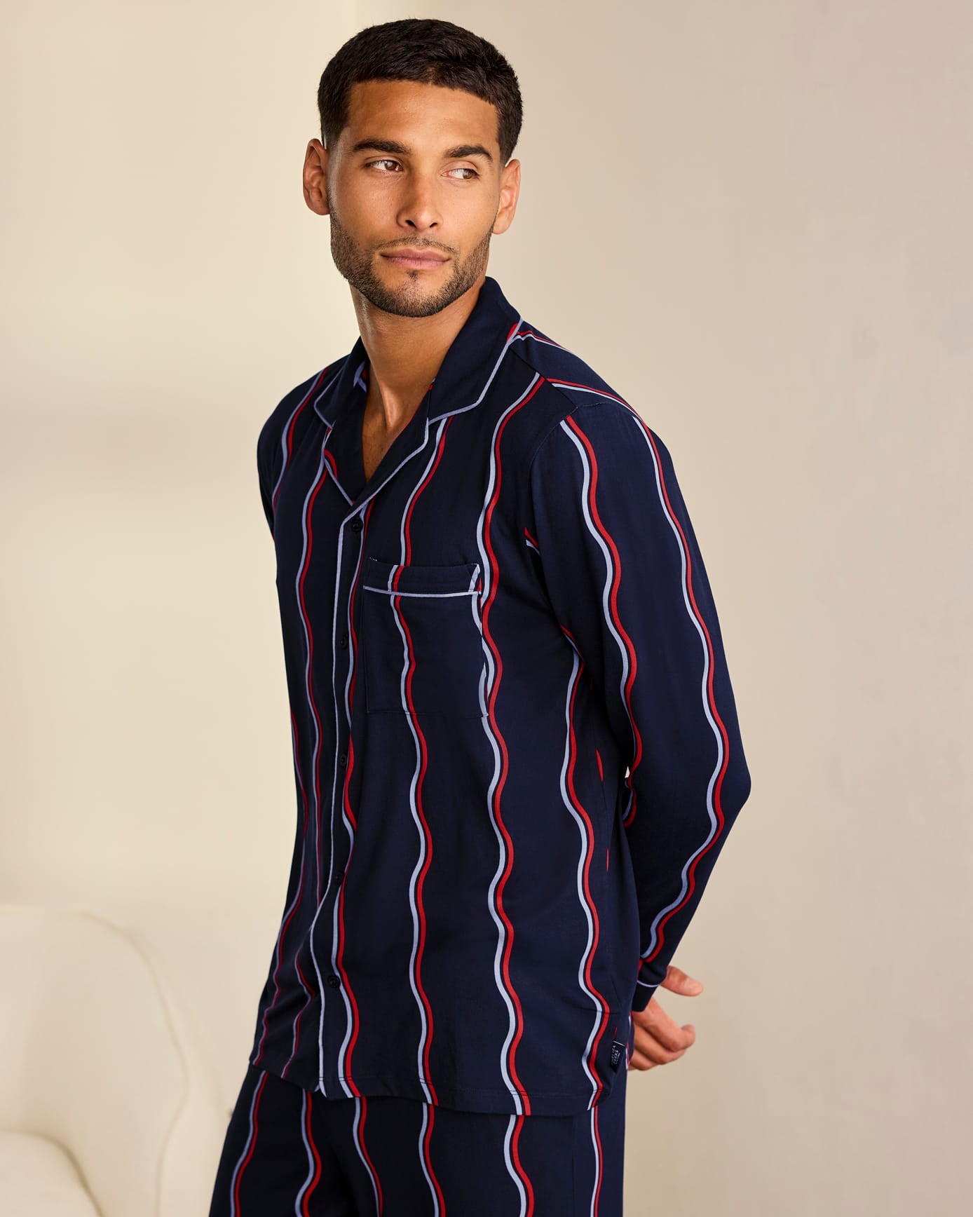 Ripple Stripe Button-Up Long Pyjama Set