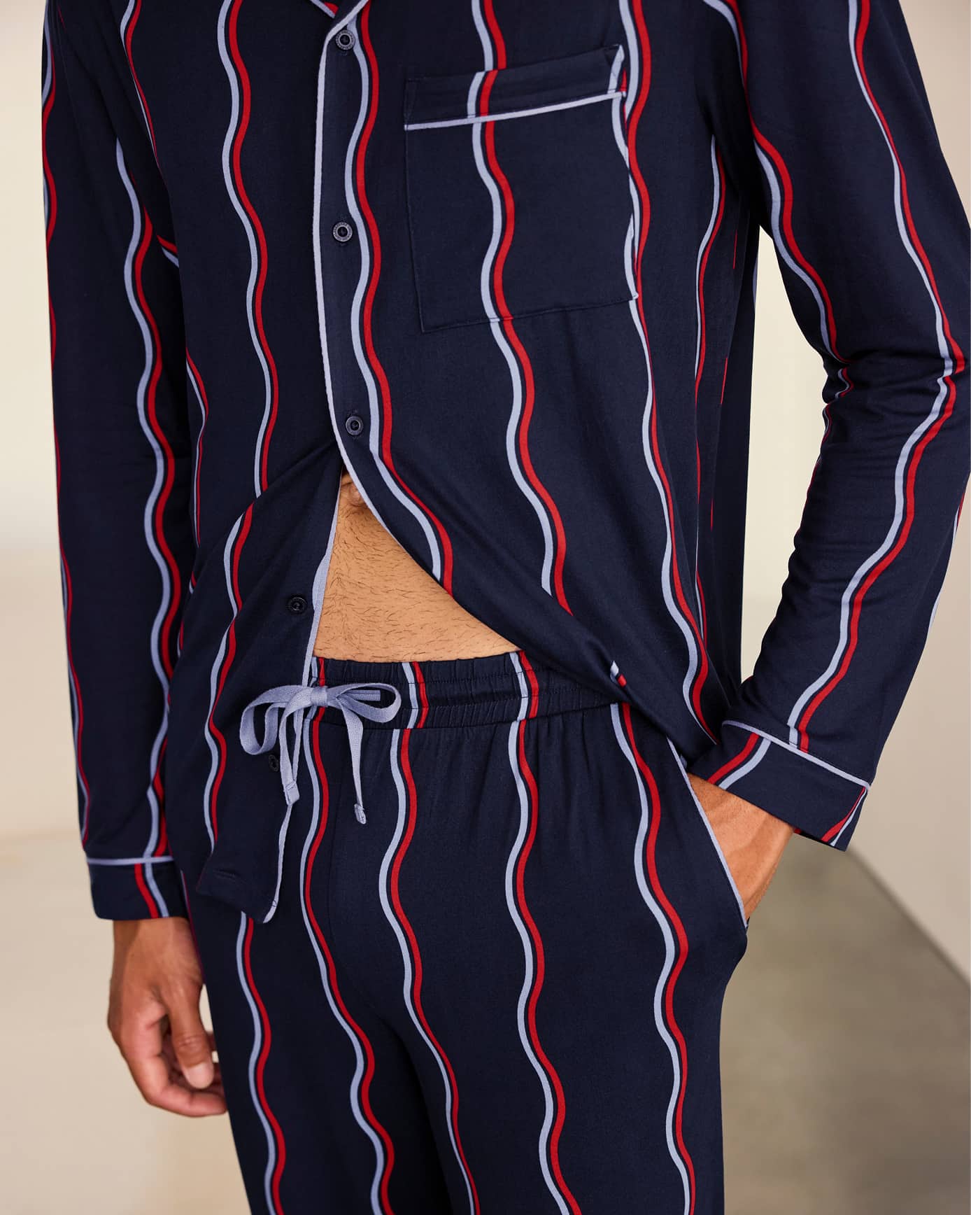 Ripple Stripe Button-Up Long Pyjama Set