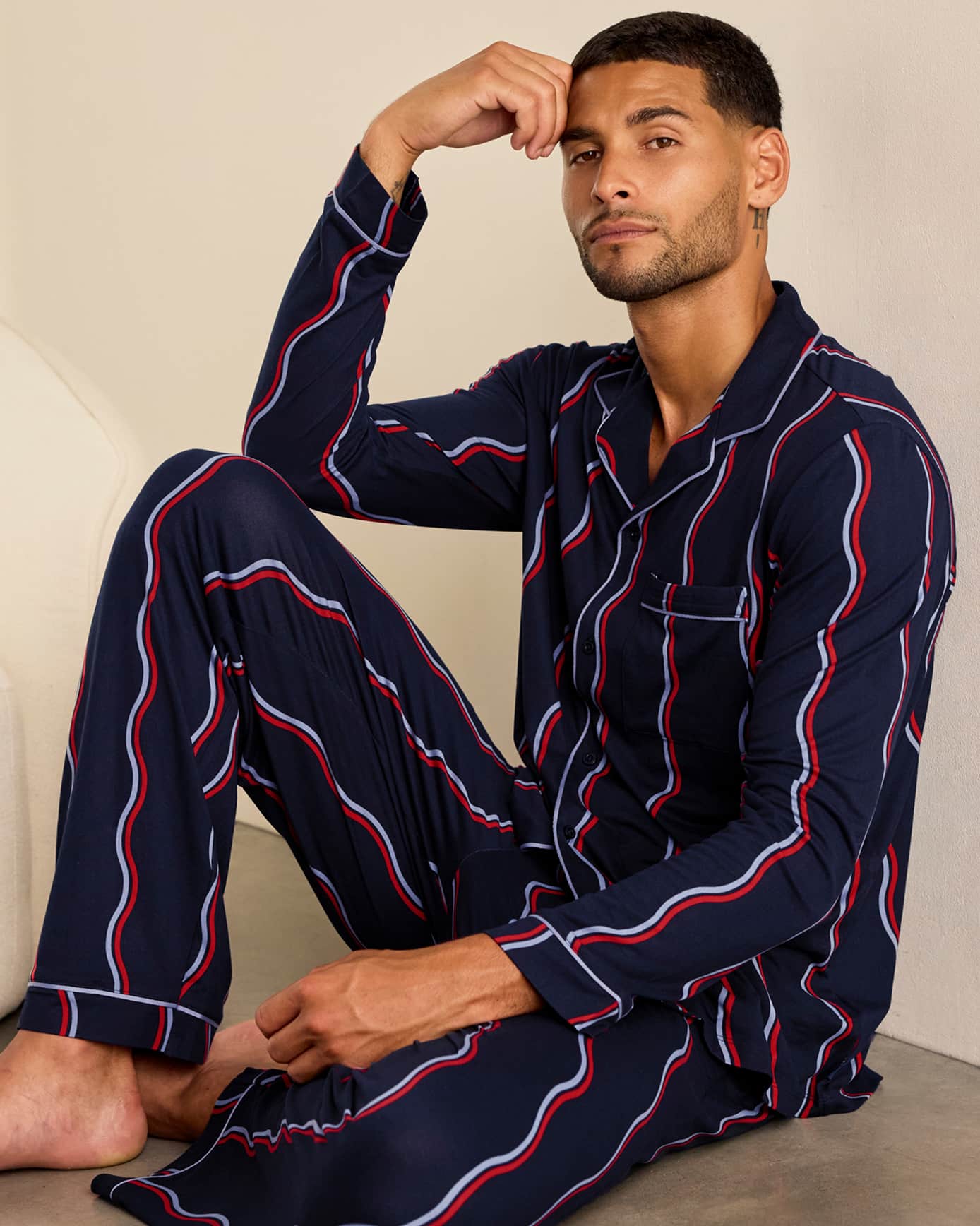 Ripple Stripe Button-Up Long Pyjama Set