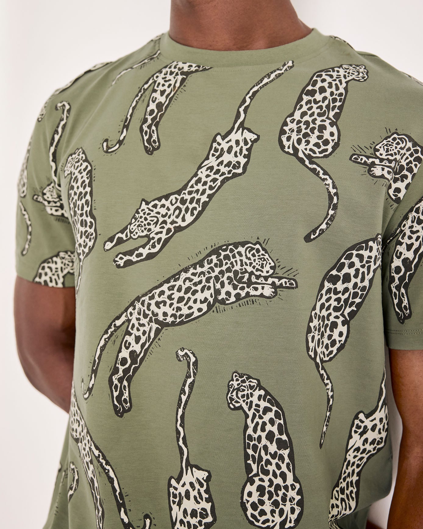 Organic Cotton Lino Cut Leopard Print Short Pyjama Set - Khaki