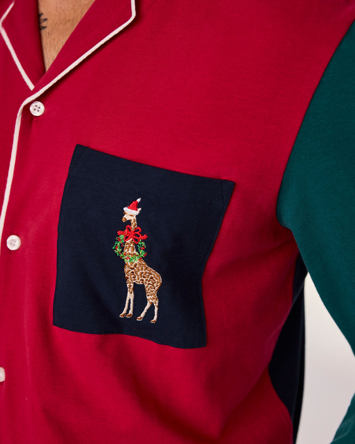 Organic Cotton Embroidered Christmas Giraffe Long Pyjama Set