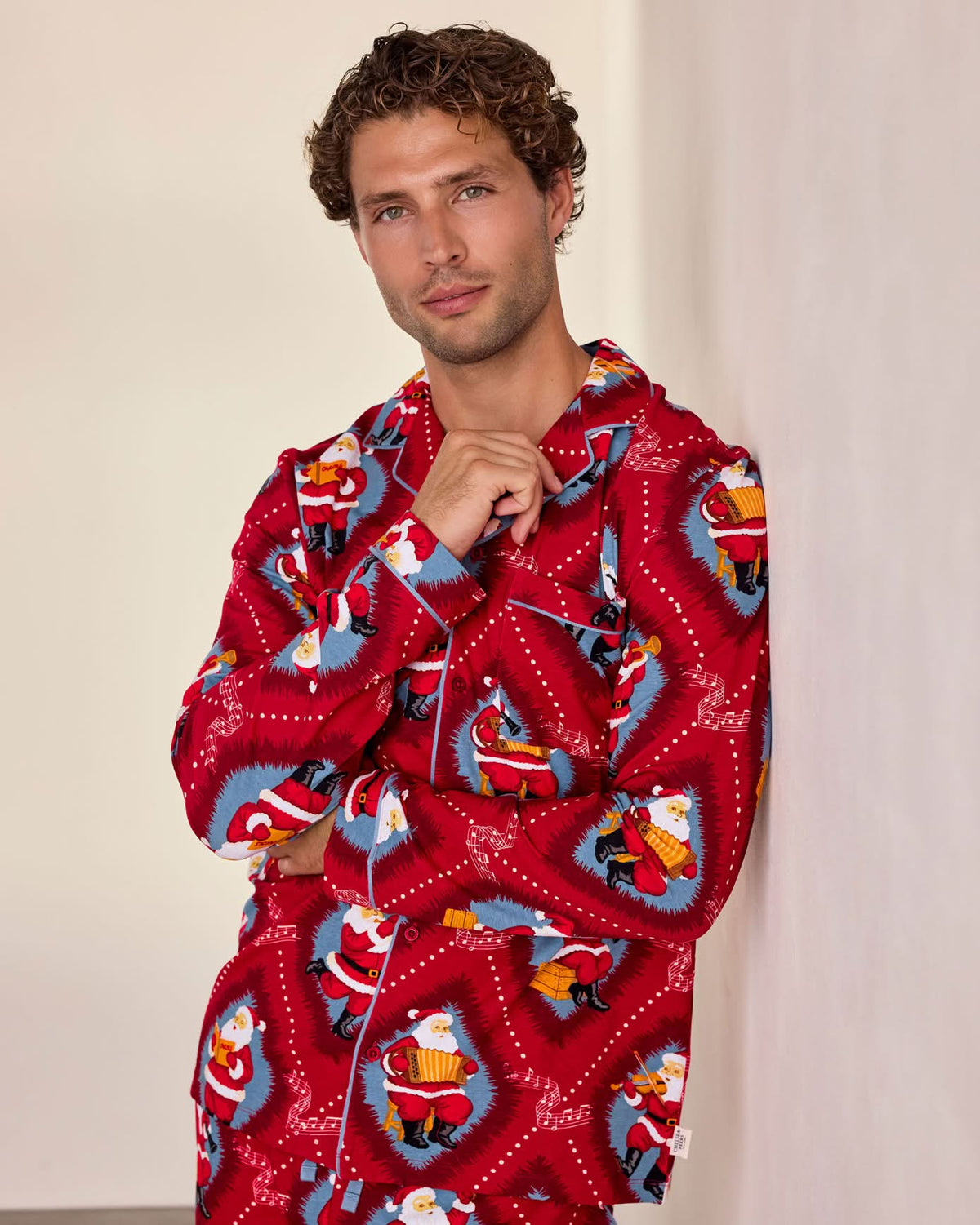 Organic Cotton Christmas Santa Songbook Print Long Pyjama Set