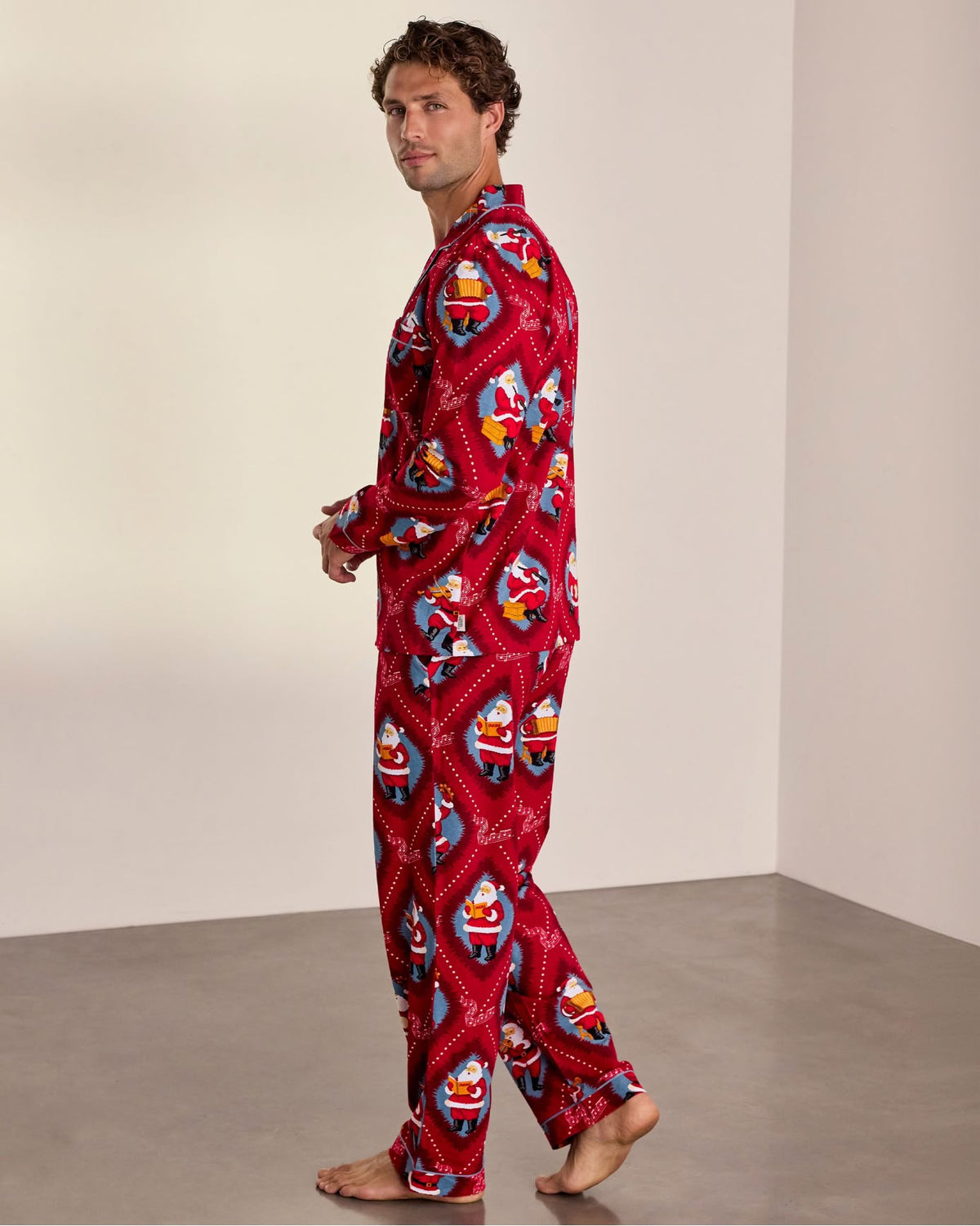 Organic Cotton Christmas Santa Songbook Print Long Pyjama Set