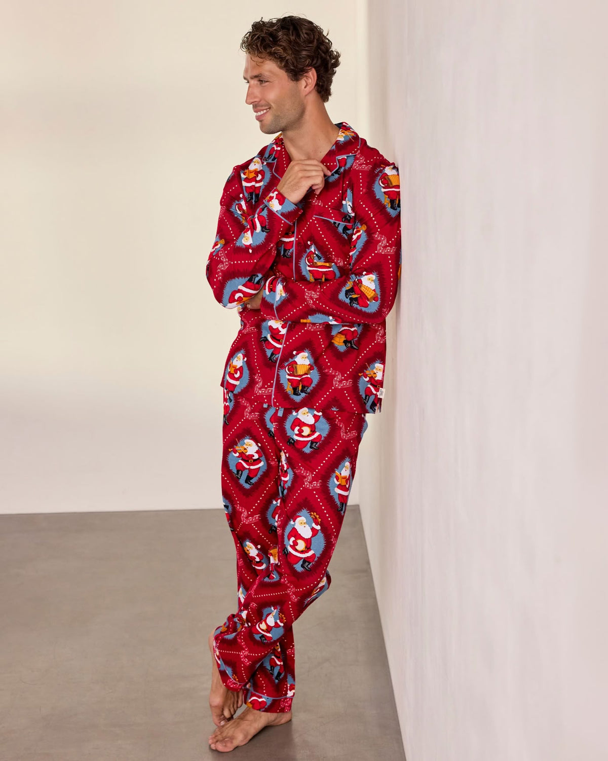 Organic Cotton Christmas Santa Songbook Print Long Pyjama Set