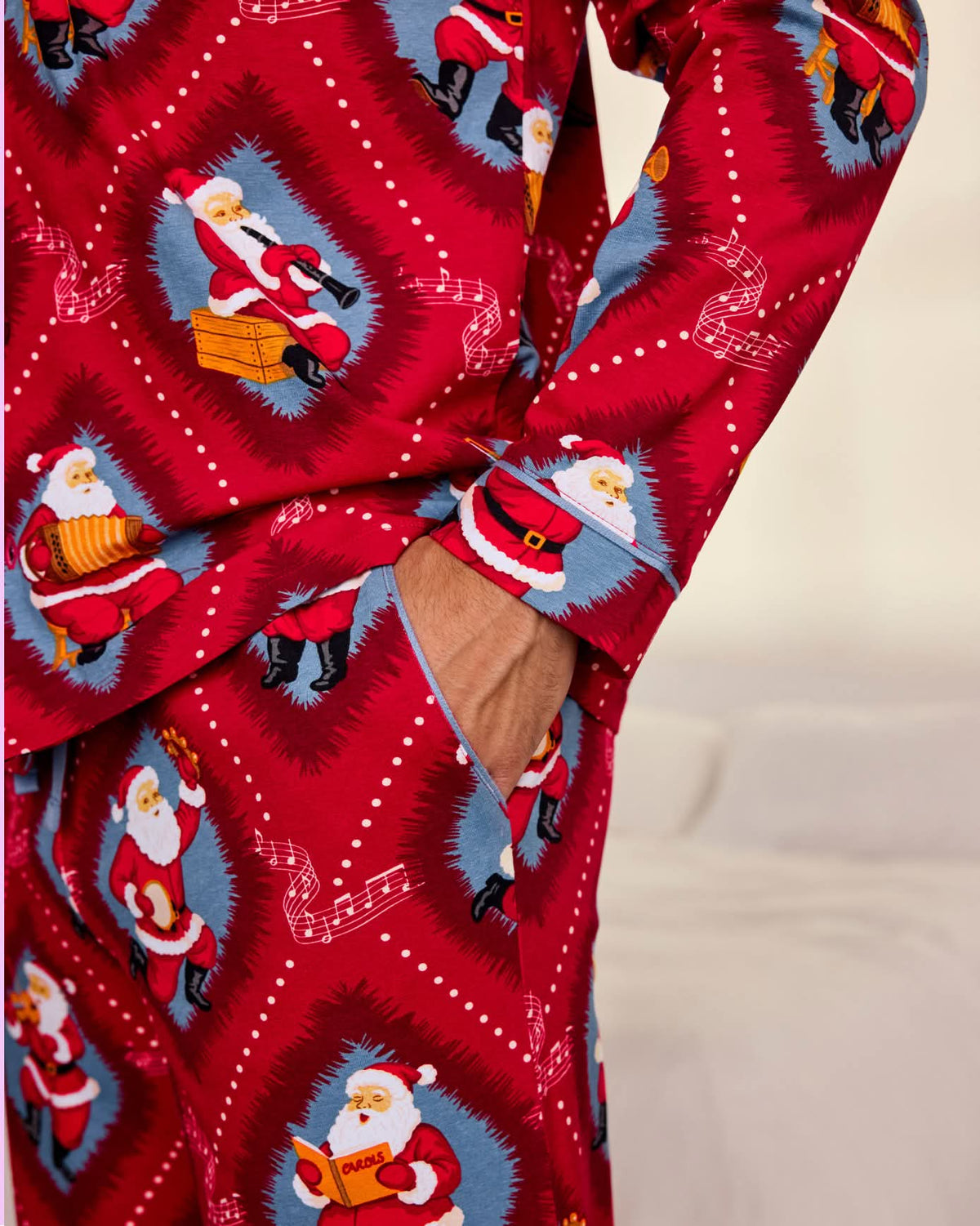 Organic Cotton Christmas Santa Songbook Print Long Pyjama Set