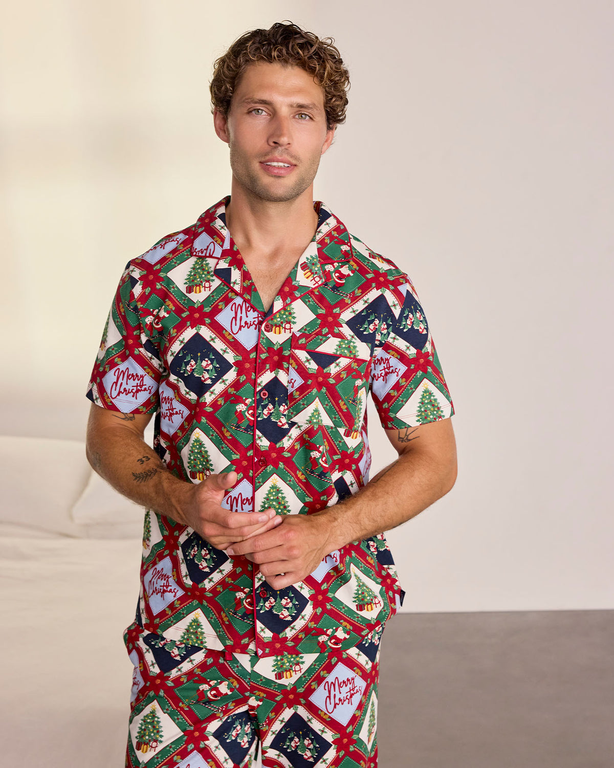 Organic Cotton Christmas Patchwork Print Long Pyjama Set