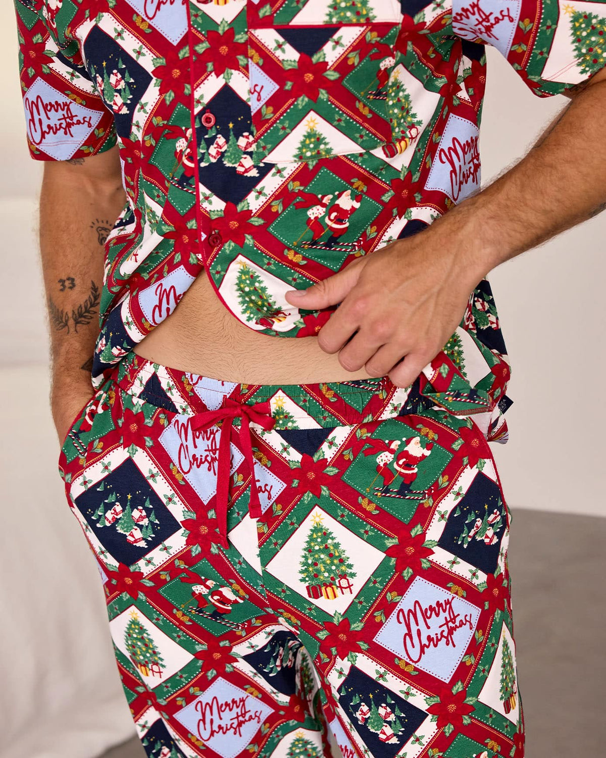 Organic Cotton Christmas Patchwork Print Long Pyjama Set