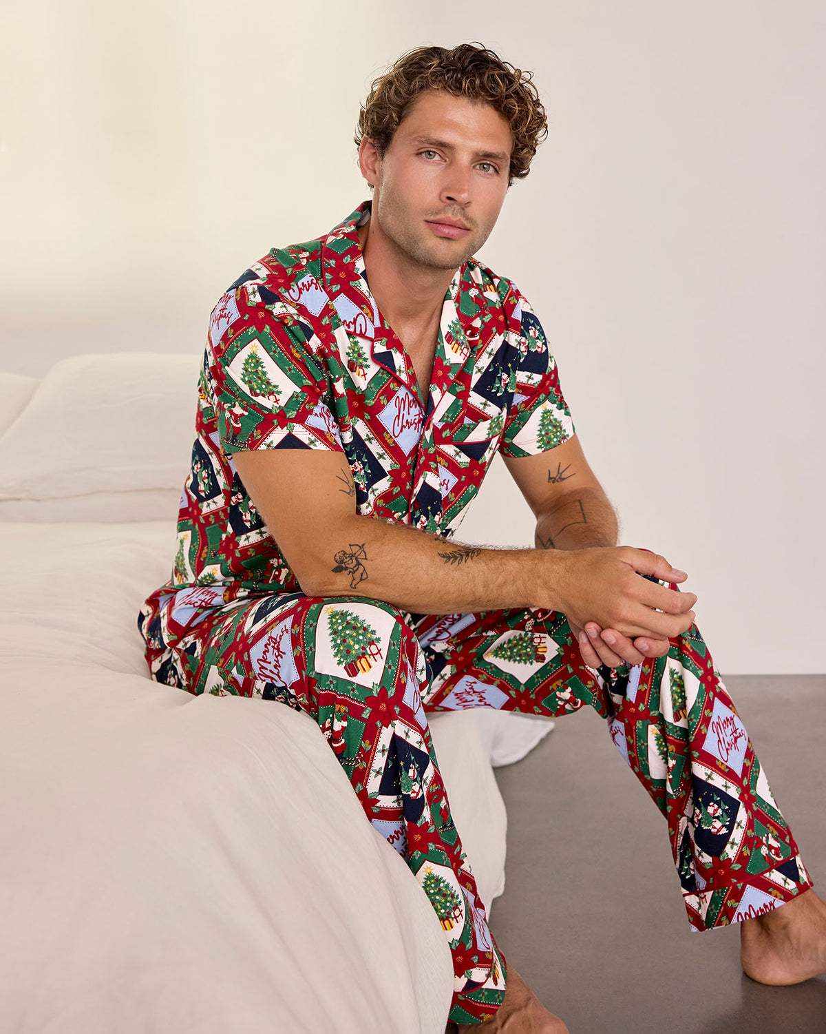 Organic Cotton Christmas Patchwork Print Long Pyjama Set