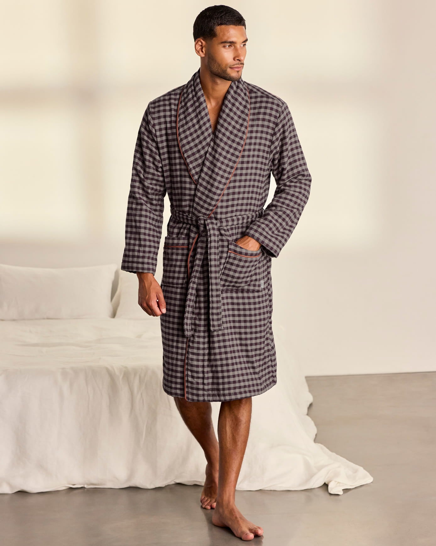 Organic Cotton Gingham Towelling Dressing Gown