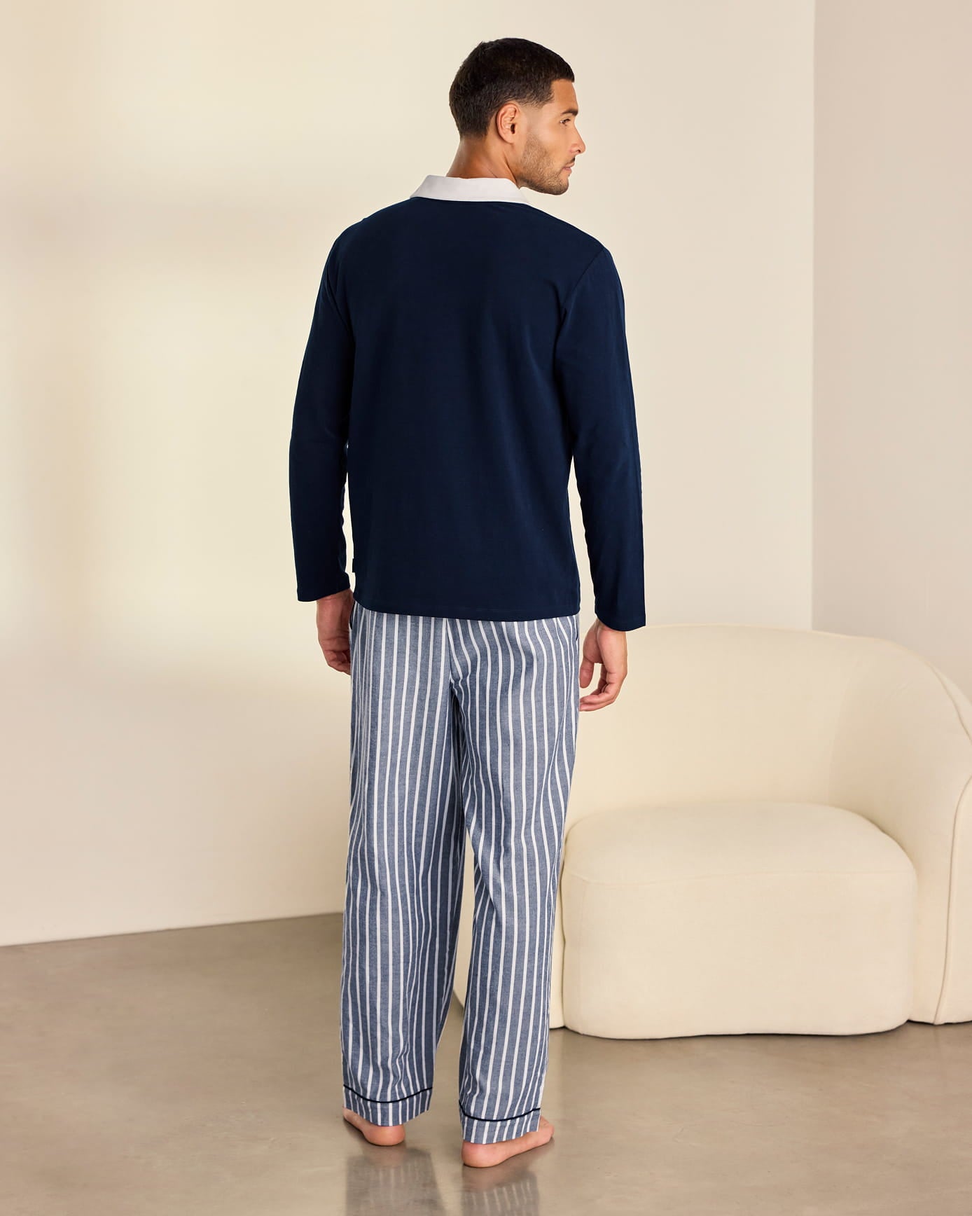 Organic Cotton Embroidered Wolf Stripe Long Pyjama Set