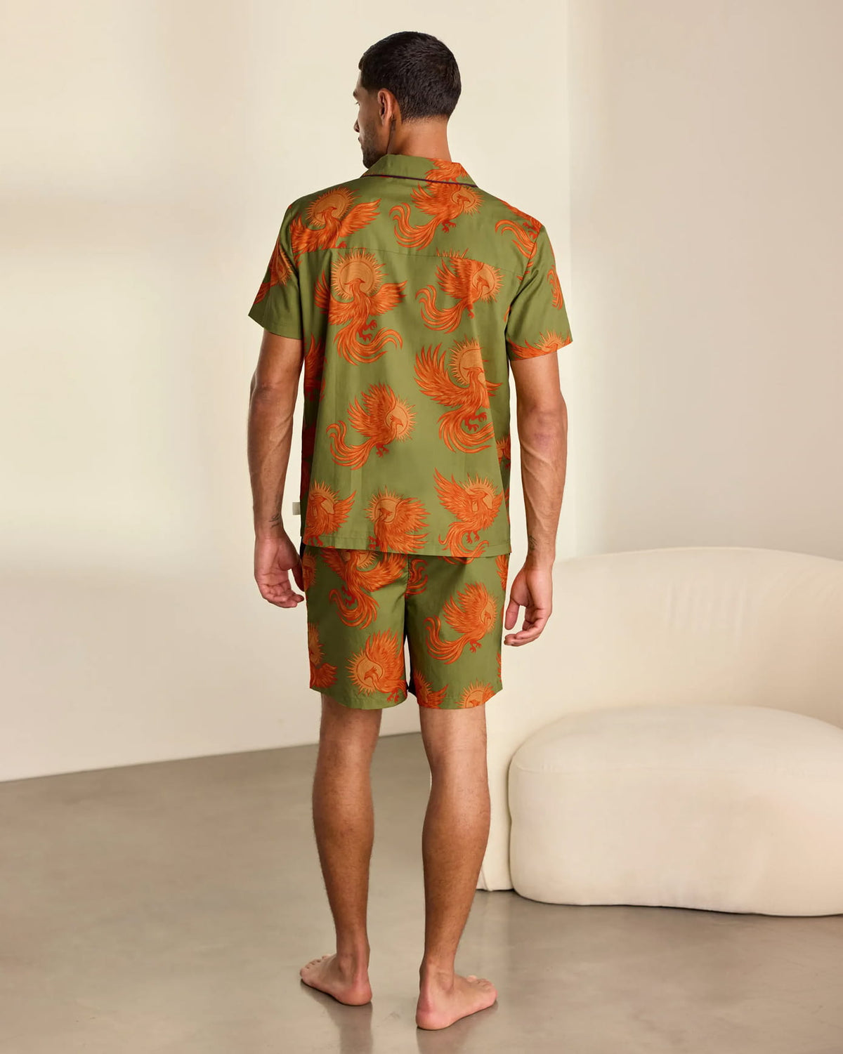 Organic Cotton Solar Phoenix Print Short Pyjama Set - Khaki