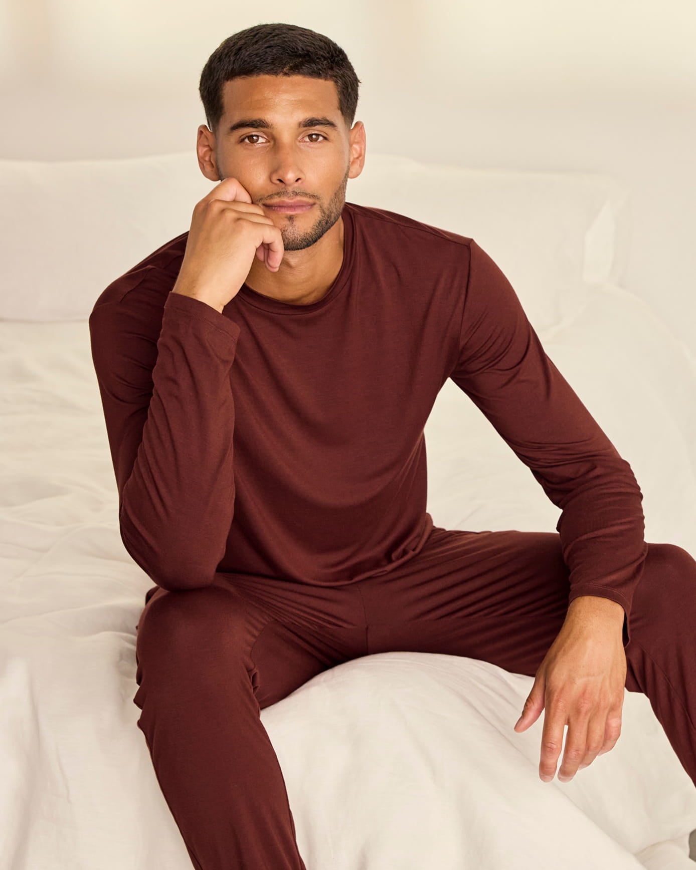 TENCEL™ Modal Crew Neck Long Pyjama Set - Burgundy
