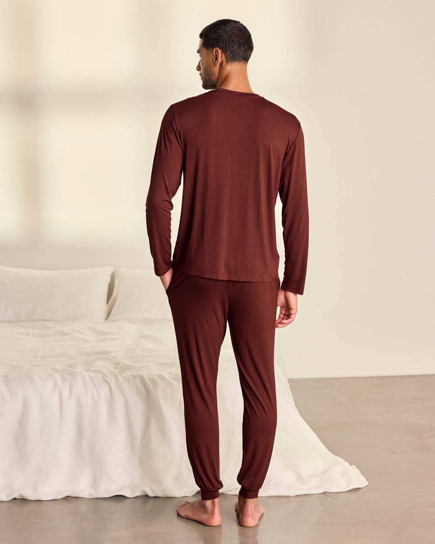 TENCEL™ Modal Crew Neck Long Pyjama Set - Burgundy