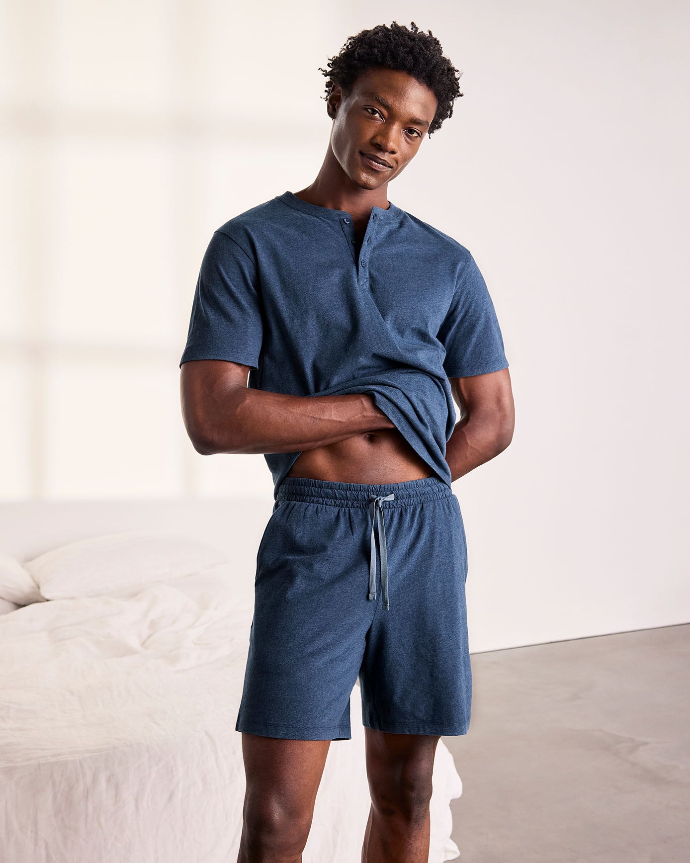 Organic Cotton Short Pyjama Set - Dusty Blue