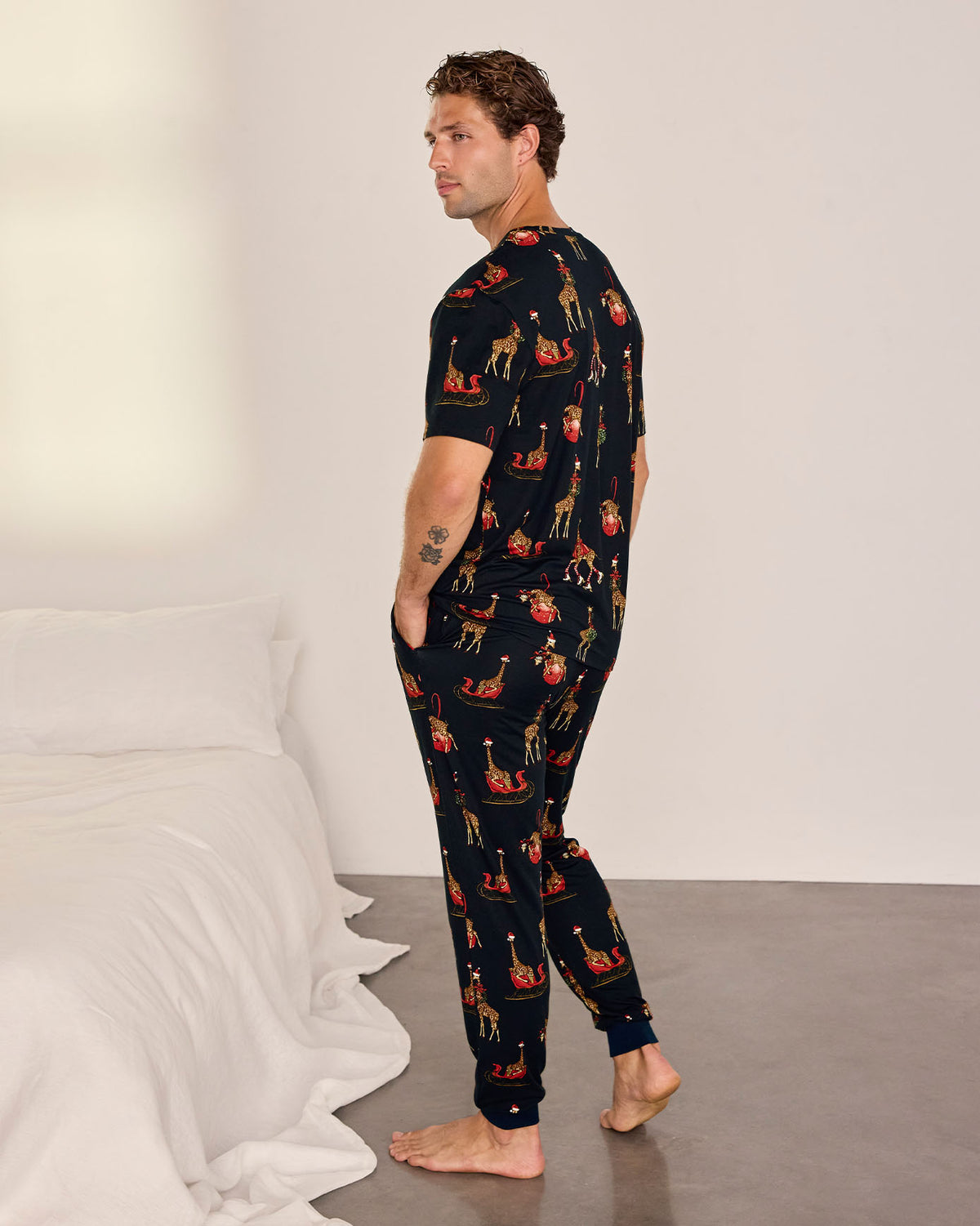 Christmas Giraffe Print Long Pyjama Set