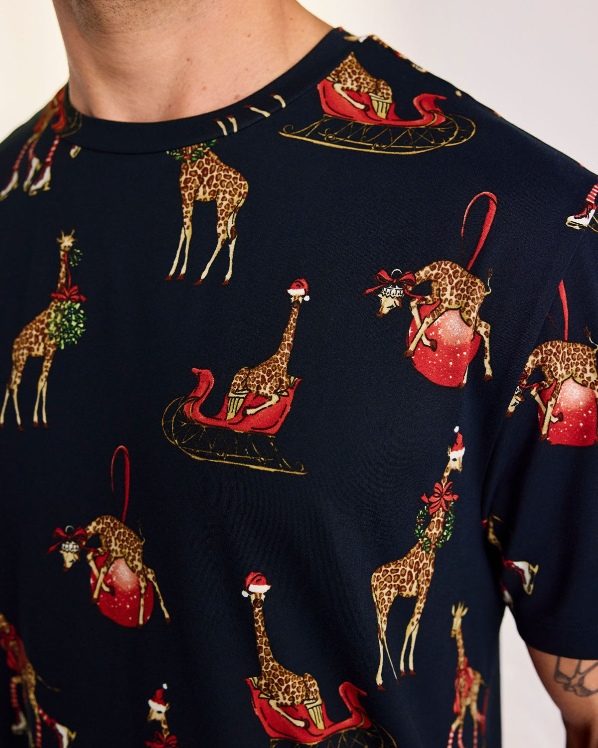 Christmas Giraffe Print Long Pyjama Set
