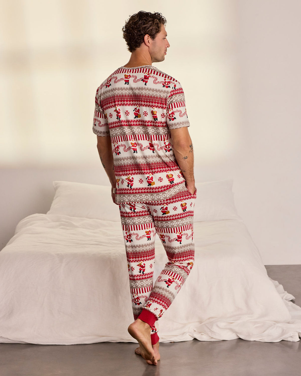 Musical Santa Fair Isle Print Long Pyjama Set