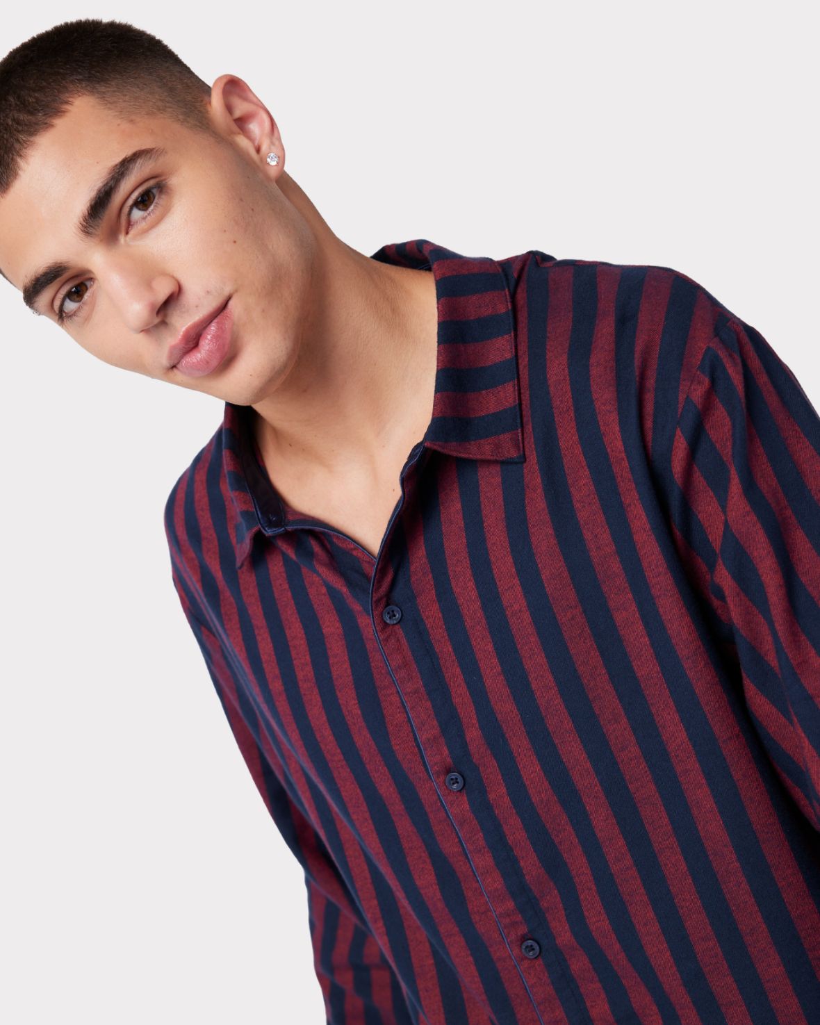 Unisex Flannel Red & Navy Stripe Print Pyjama Top