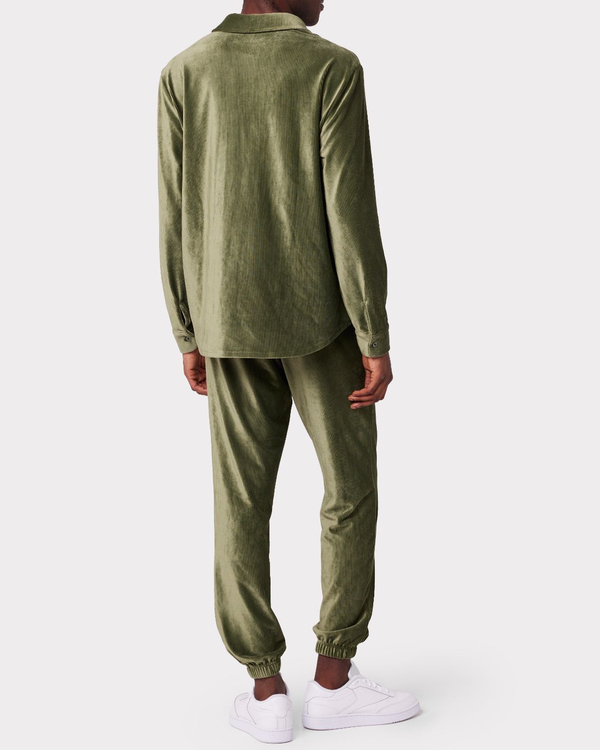 Men's Velour Corduroy Green Button-Up