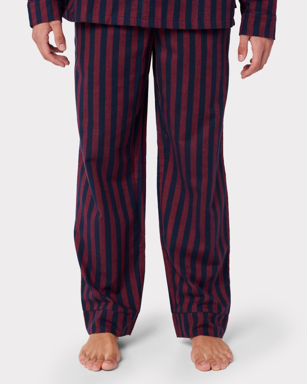 Organic Cotton Brushed Stripe Long Pyjama Bottoms - Navy & Red