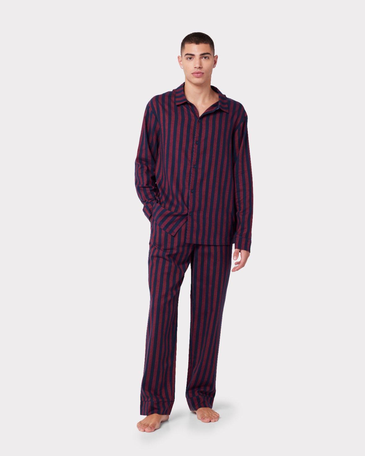 Organic Cotton Brushed Stripe Long Pyjama Bottoms - Navy & Red