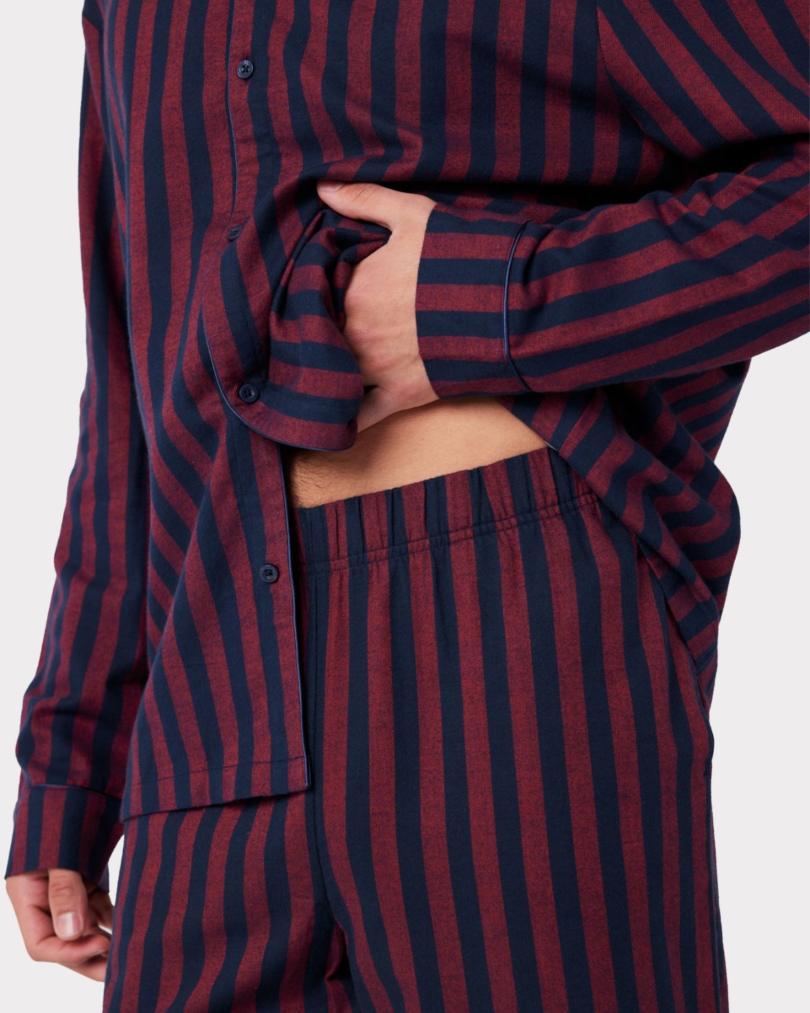 Organic Cotton Brushed Stripe Long Pyjama Bottoms - Navy & Red