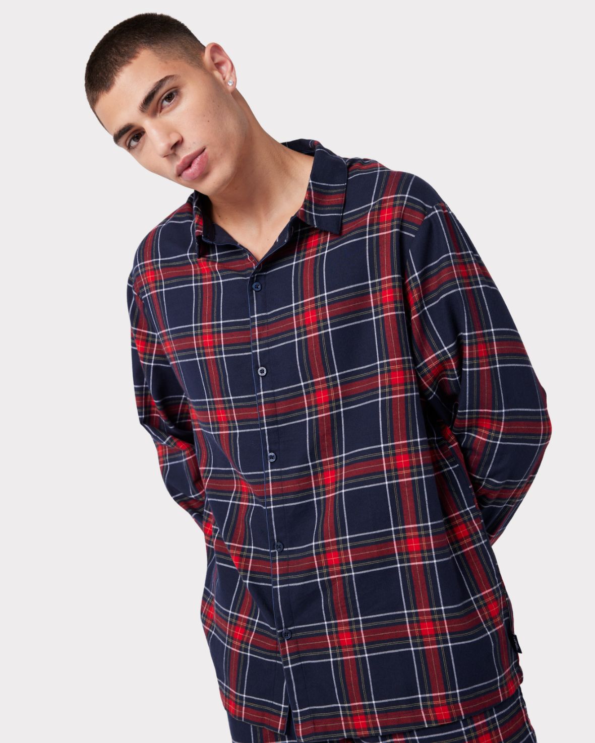 Unisex Flannel Red & Navy Check Print Pyjama Shirt