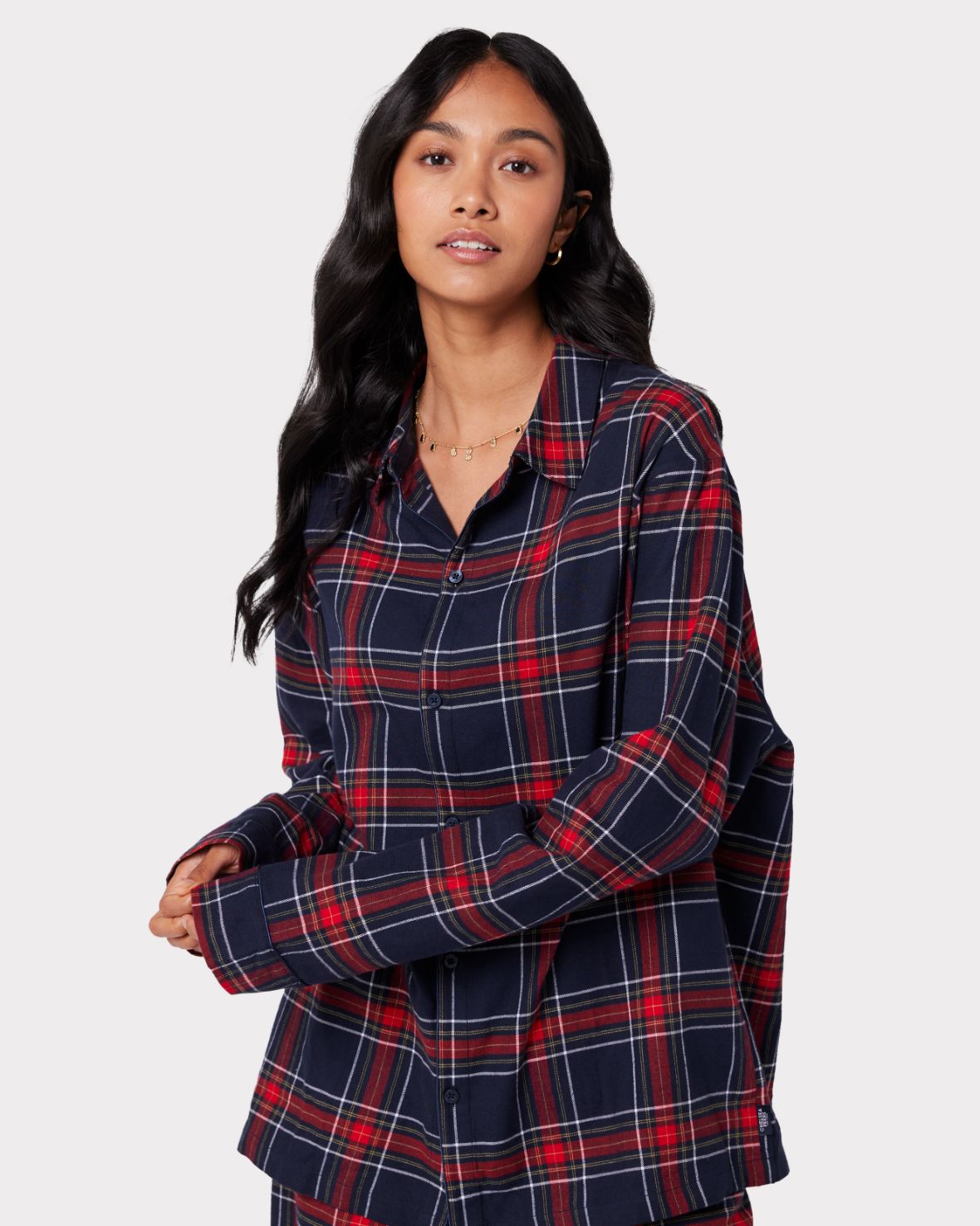 Unisex Flannel Red & Navy Check Print Pyjama Shirt