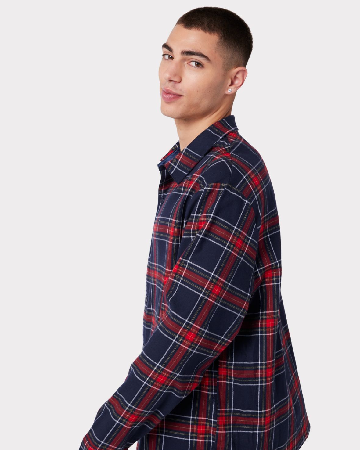 Unisex Flannel Red & Navy Check Print Pyjama Shirt