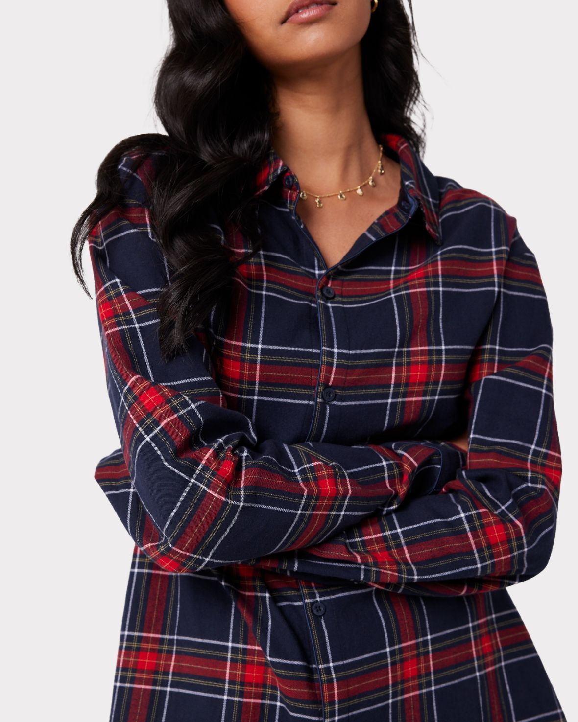 Unisex Flannel Red & Navy Check Print Pyjama Shirt