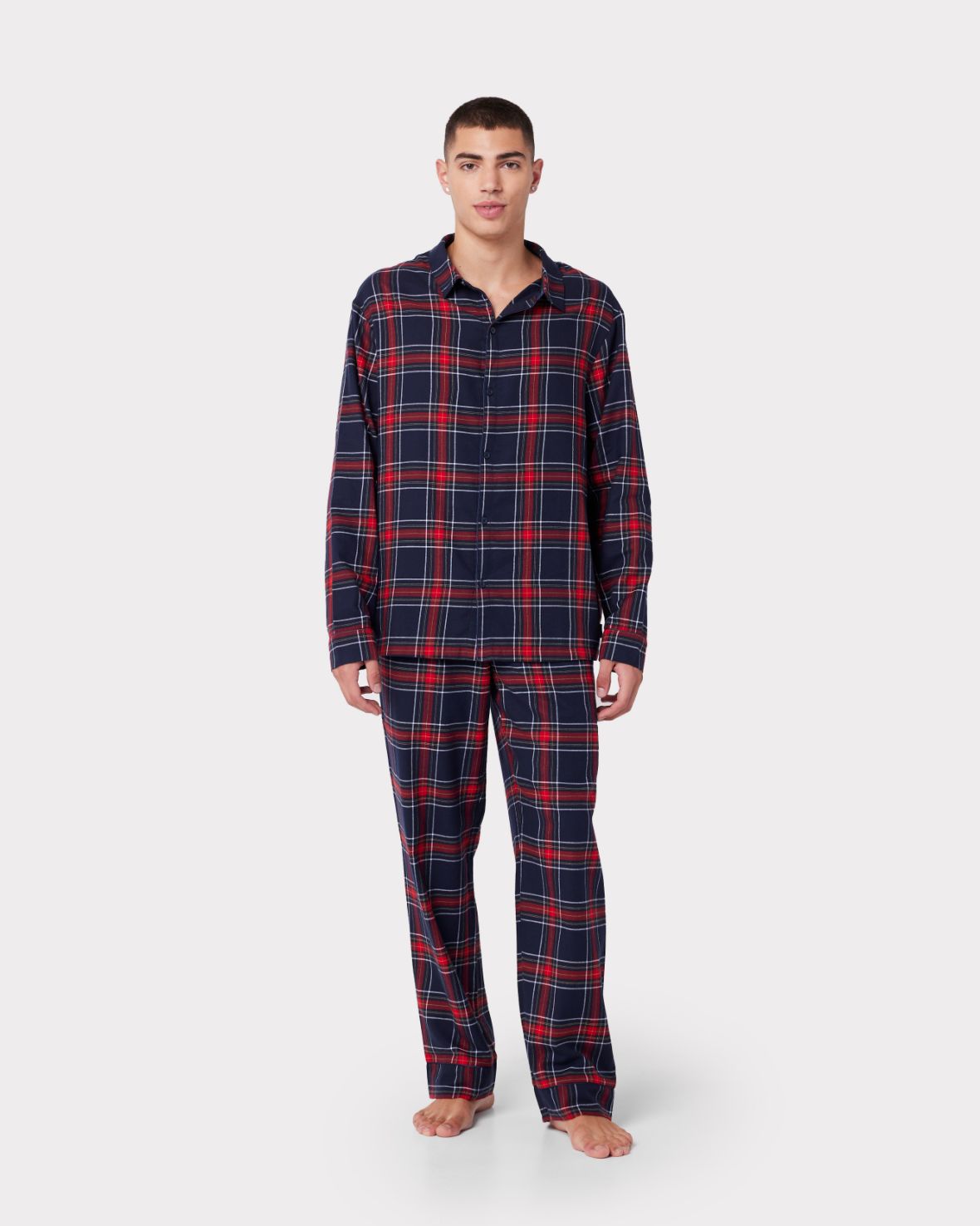 Unisex Flannel Red & Navy Check Print Pyjama Shirt