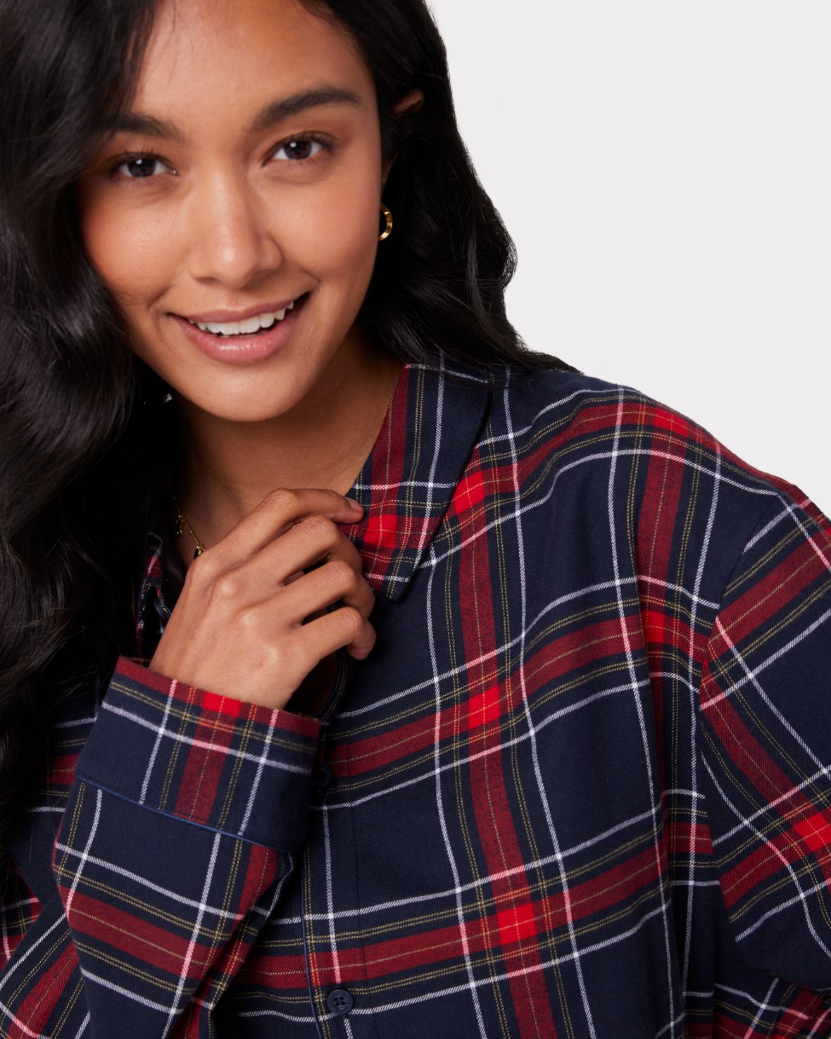 Unisex Flannel Red & Navy Check Print Pyjama Shirt