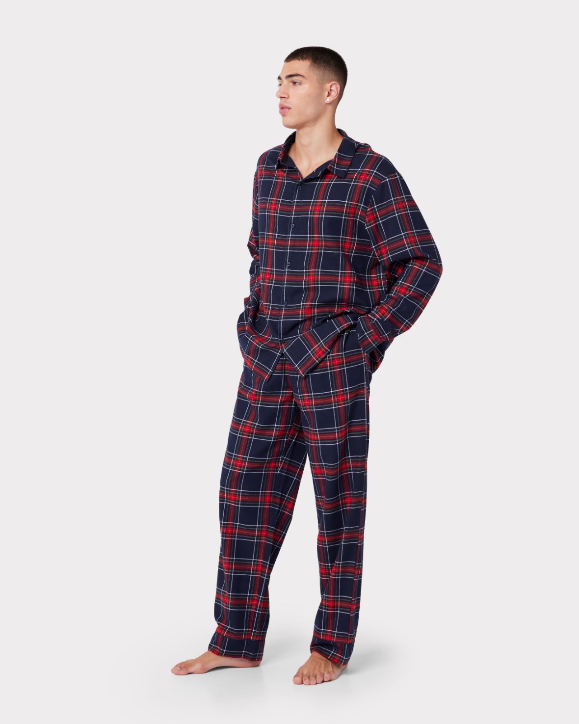 Unisex Flannel Red & Navy Check Print Pyjama Shirt