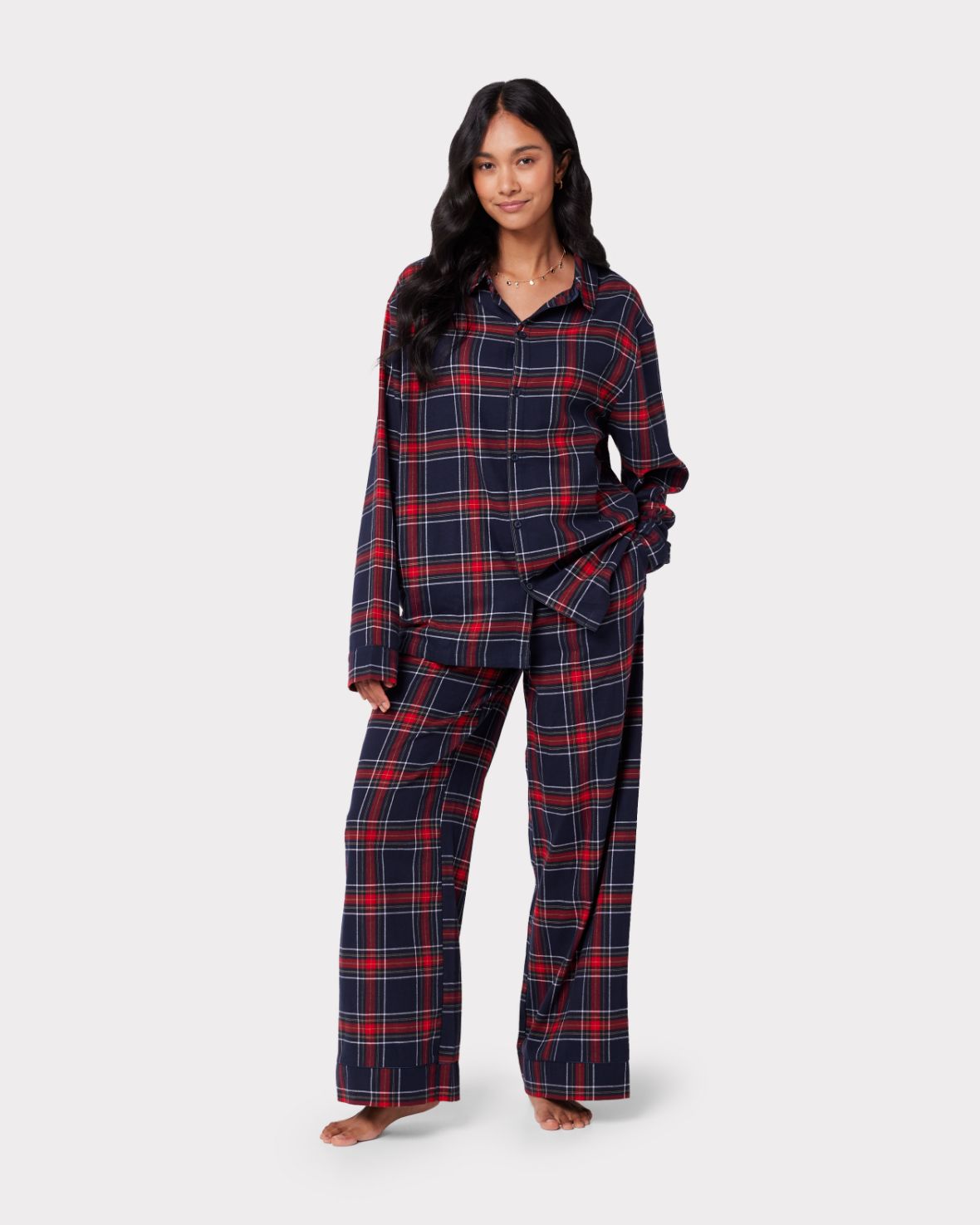 Unisex Flannel Red & Navy Check Print Pyjama Shirt