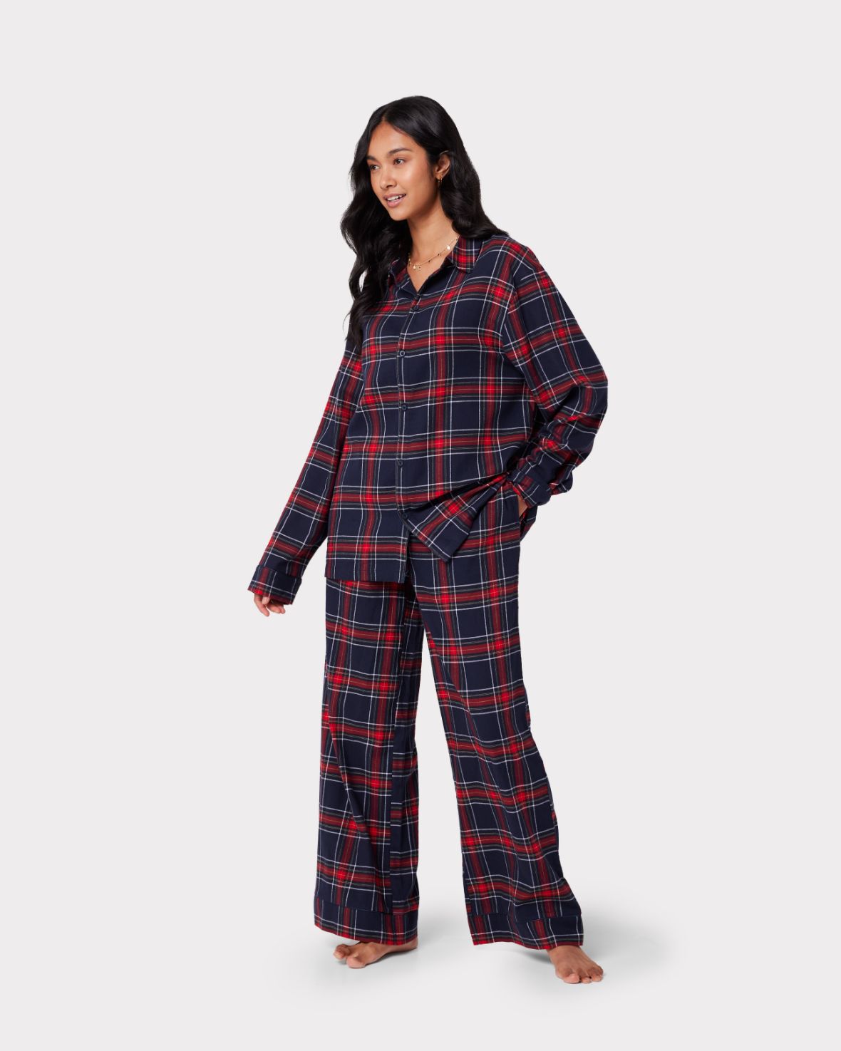 Unisex Flannel Red & Navy Check Print Pyjama Shirt