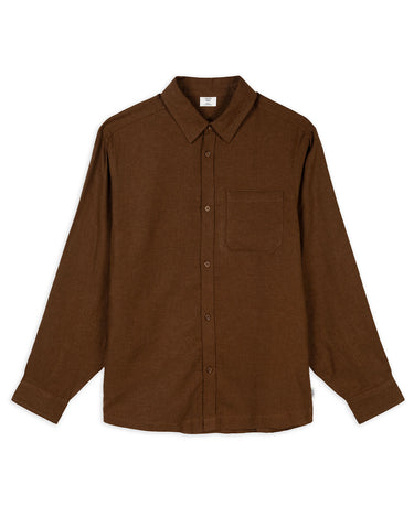 Linen-Blend Long Sleeve Shirt - Brown