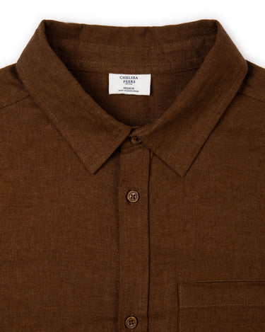 Linen-Blend Long Sleeve Shirt - Brown