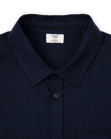 Linen-Blend Long Sleeve Shirt - Navy