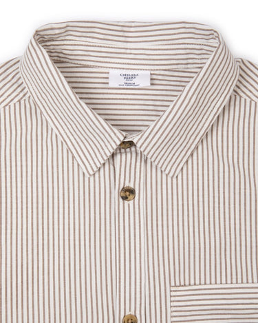 Cotton Stripe Long Sleeve Shirt - Beige & White