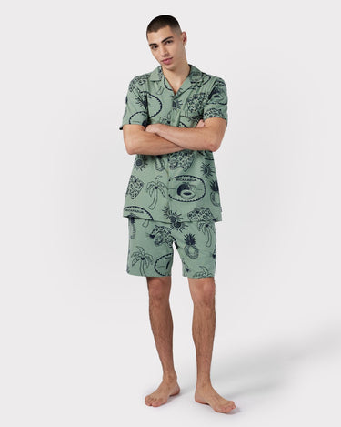 Tropical Holiday Print Short Pyjama Set - Sage