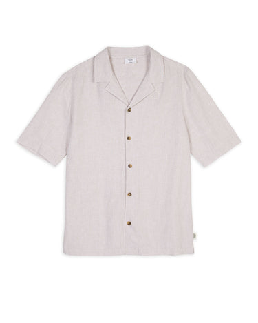 Linen-Blend Micro Stripe Short Sleeve Shirt - Beige & White